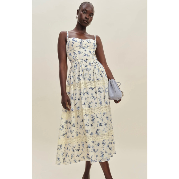 Reformation Dina Dress Orlaya Blue White Floral Size US 8 - Picture 1 of 11